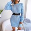 Real Shot Autumn and Winter Fashion Hollow One-neck Long-sleeved Pullover Sweater Skirt, Fashionable and Elegant Ladies Casual Long Skirt
