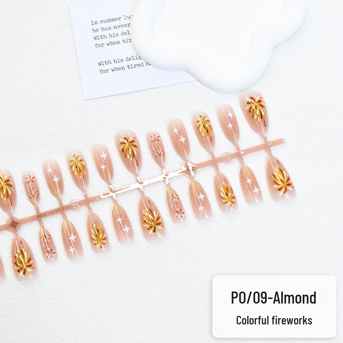 

2025 Золотой Кошачий Глаз Фейерверки Миндаль 30 штук Патчи для ногтей половинного размера - XS/S/M