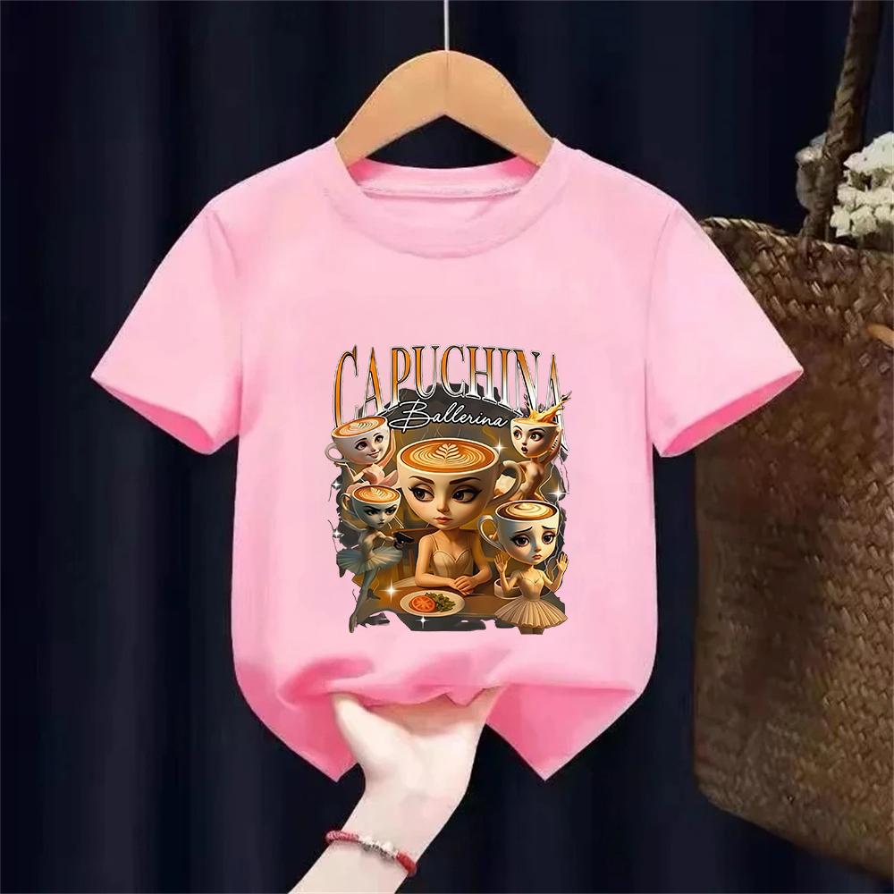 T-shirt Meme Rosa Italian Brainrot per Ragazze Estate Cotone Stampa Ballerina Cappuccino Top Magliette Streetwear Outfit