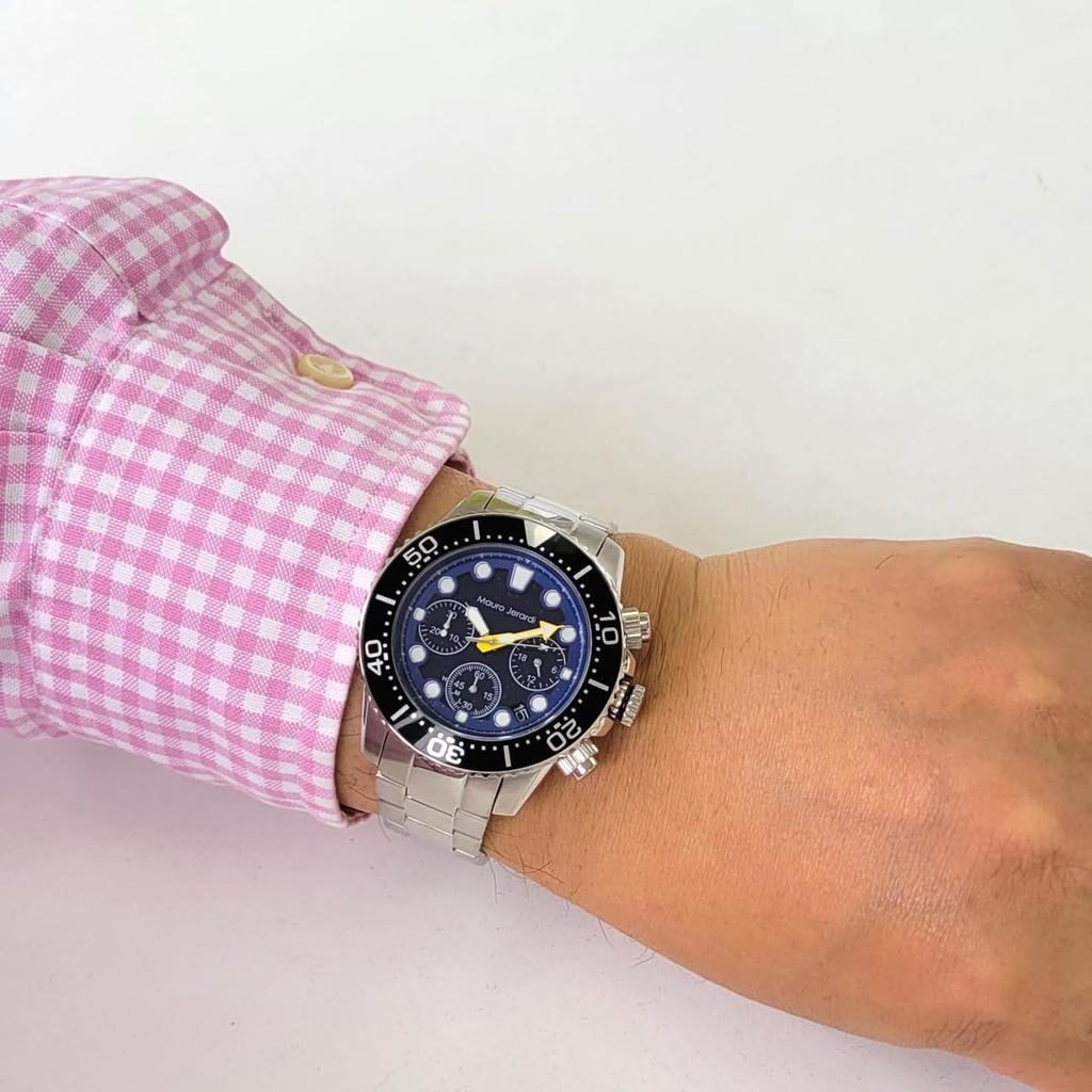 Mauro Geraldi Solar Chronograph Water Resistant to 10 MJ065 Stainless Men's Watch, ATM, (Blue, Steel)