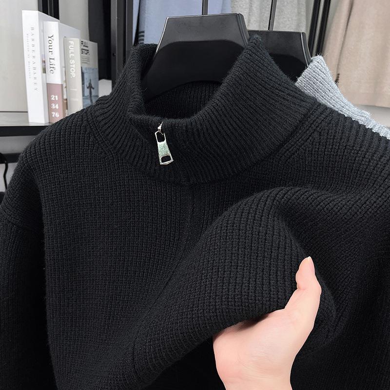 Men's Versatile Thick Knit Cardigan with Stand Collar Zipper - Autumn/Winter 2025 Warm Sweater