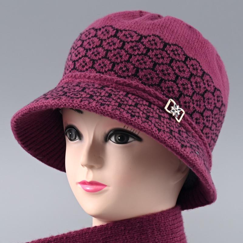 Hat Female Autumn and Winter Rabbit Hair Big Eaves Knitted Hat Old Hat Old Lady Fleece Warm Wool Hat