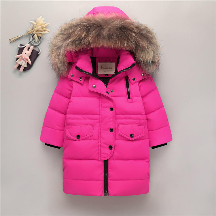Winter Children Down Jacket for Boys Warm Real Raccoon Fur Hooded Long Boys Outerwear Coat Kids Jacket
