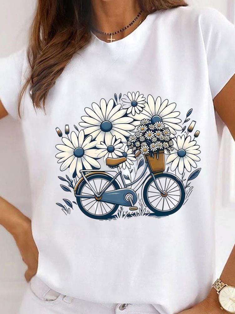 

(Asian Size) Women trend flower sweet 90s trend Casual T Shirt Tee Top Fashion Printed Lady Female Graphic Short Sleeve T-shirts Clothing S