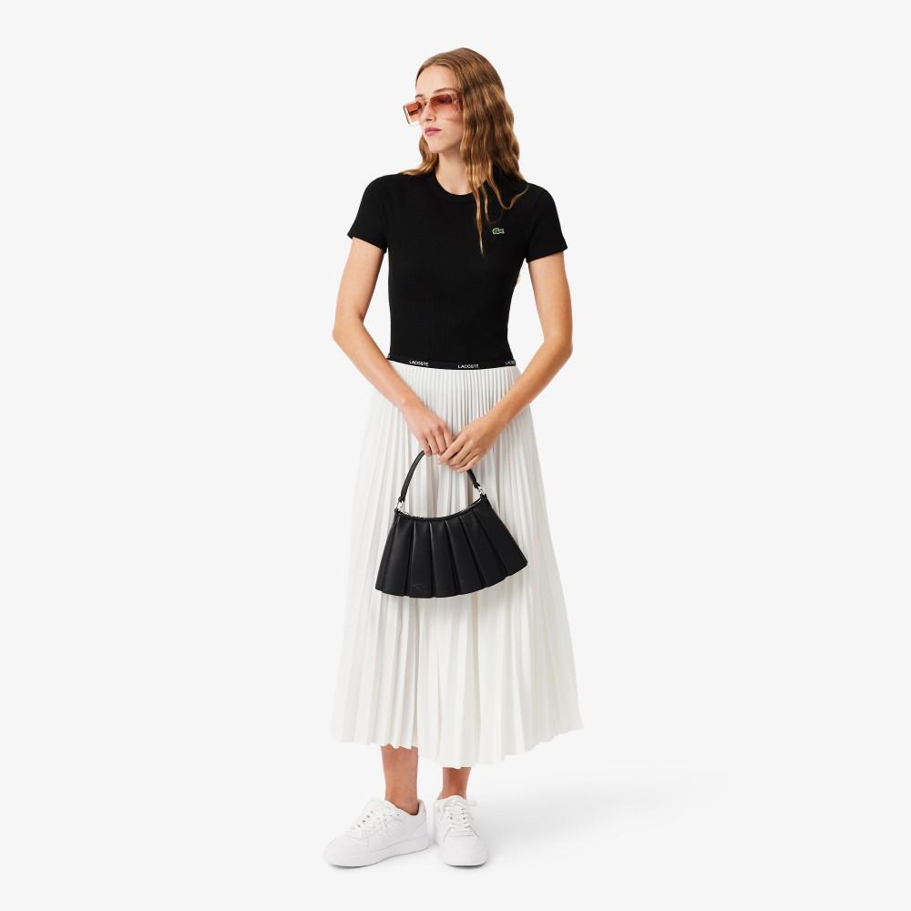 [lacoste] Women's Slim Fit Ribbed Short Sleeve T-shirt TF5538-56G031