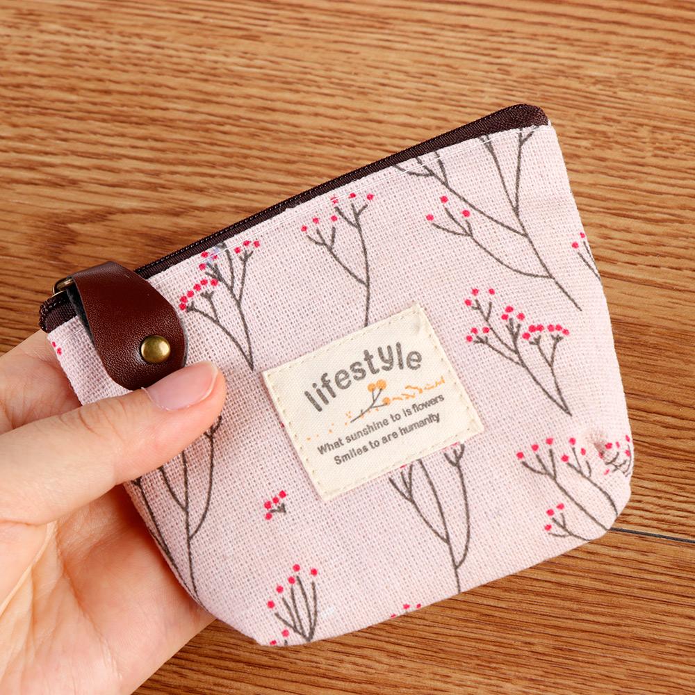 New Change pouch Card Holder Korean Style Zipper Coin Purses Floral Print Flower Canvas