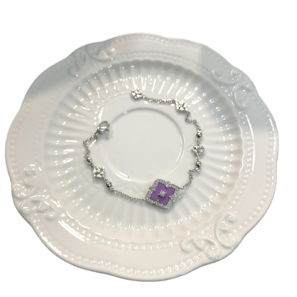 Lasbuchi Court Style Four-Leaf Clover Natural White Fritillary Tiger Eye Bracelet Light Luxury High-End Jewelry