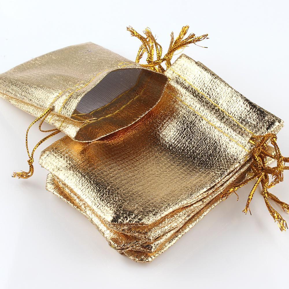 

Fabric Dust Protect Foil Cloth Drawstring Pocket Packing Bags Jewelry Bag Gift Storage Pouches Gold-7x9 cm