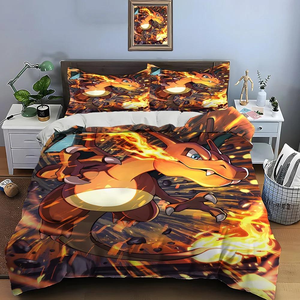 Pokmon Charizard Print Bedding Set 2/3 Pieces Setting Bed King Size Pillowcase Adult Bed Cover Bedroom Bed Set For Gifts