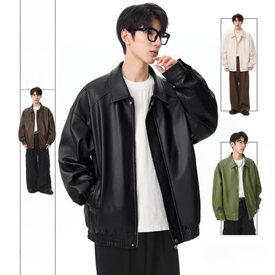 PU Leather Jacket Men's Autumn and Winter American New Style Loose Trendy Handsome Casual Youth Jacket Top