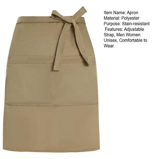 Waiter Half Apron with Large Pockets Waterproof Oil-proof Adjustable Men Women Kitchen Chef Cafe Restaurant Bakery Flower Shop Barista Work Apron