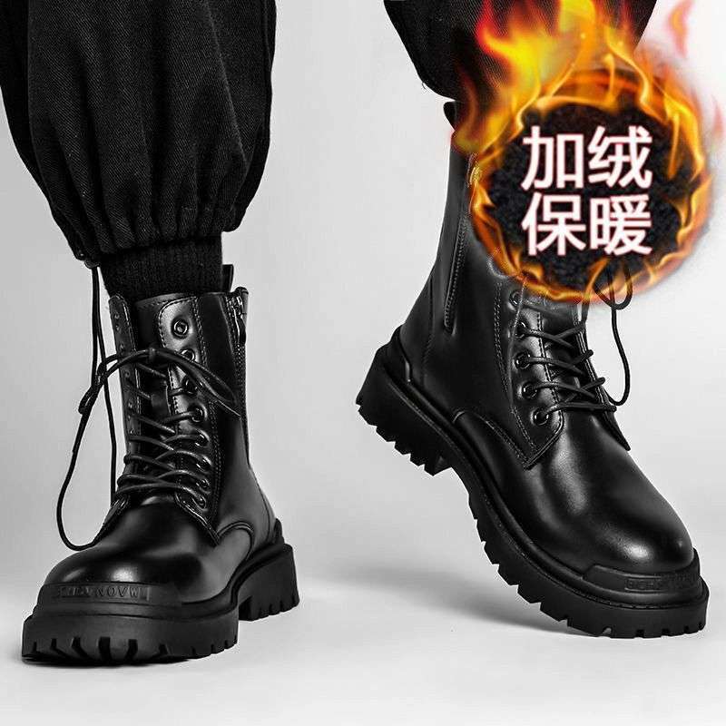 Chelsea Boots Herren Sommer Mid Boots Herren Schwarz High-Top Schuhe Britische Baumwollschuhe Aufgeraut Verdickt Martin Boots