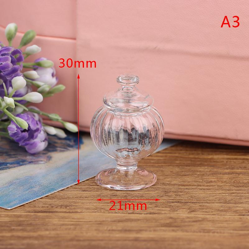 1PC 1:12 Dollhouse Miniature Glass Candy Jar Vintage Striped Jar Candy Bottle Model Toys Furniture Doll house Decor Accessories