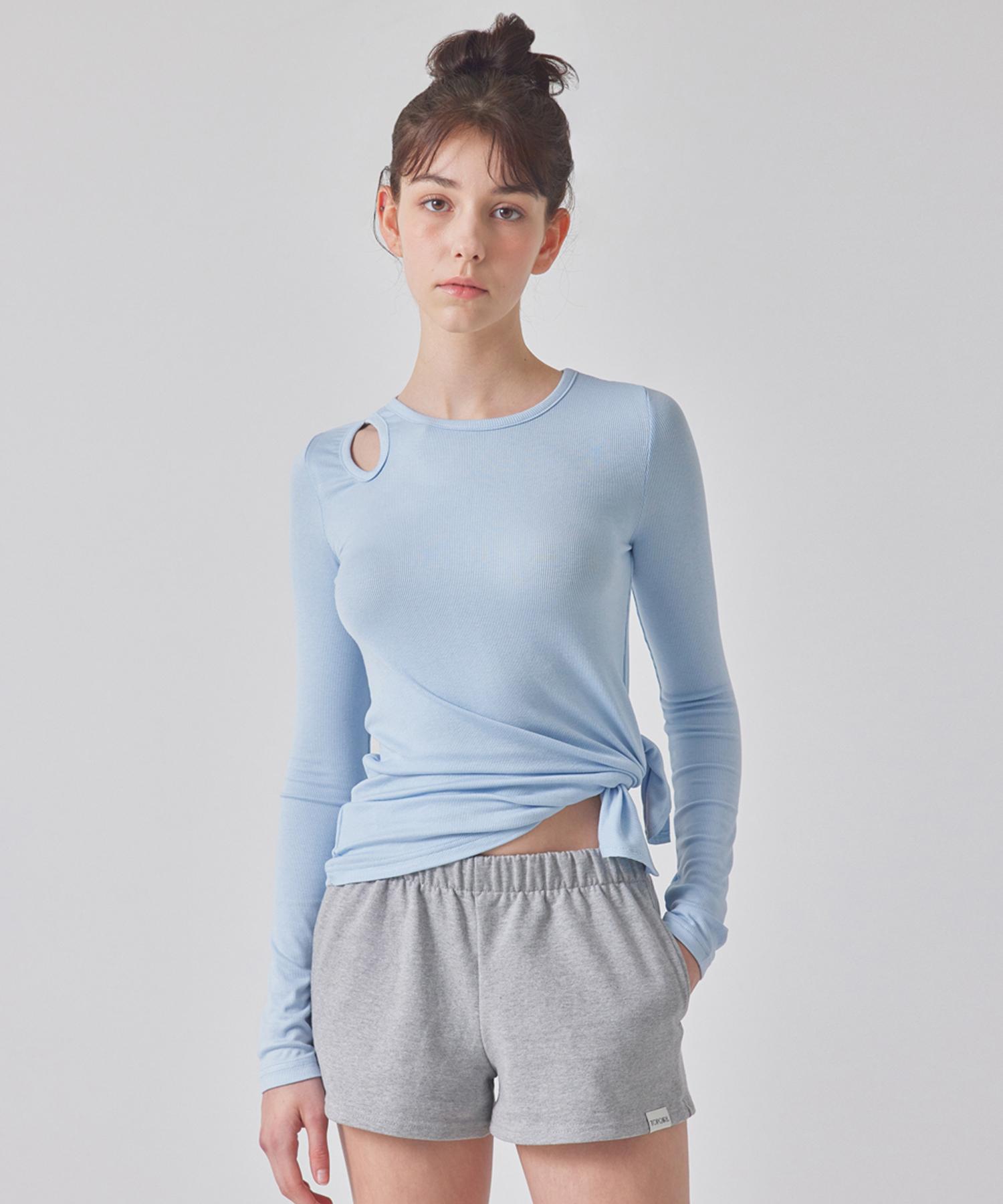 Top Girl Shoulder Cut-Out Long Sleeve Top_T416Tp121 Sky Blue/Xs-S