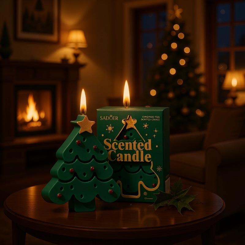 Christmas Tree Scented Candle Holiday Party Atmosphere Decoration Festive Tabletop Green 1 Pack