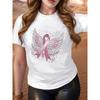 European Size European Size Butterfly And Ribbon Prints, Designed In Pink And White for a Team Look, Featuring a Round Neck And Short Sleeves