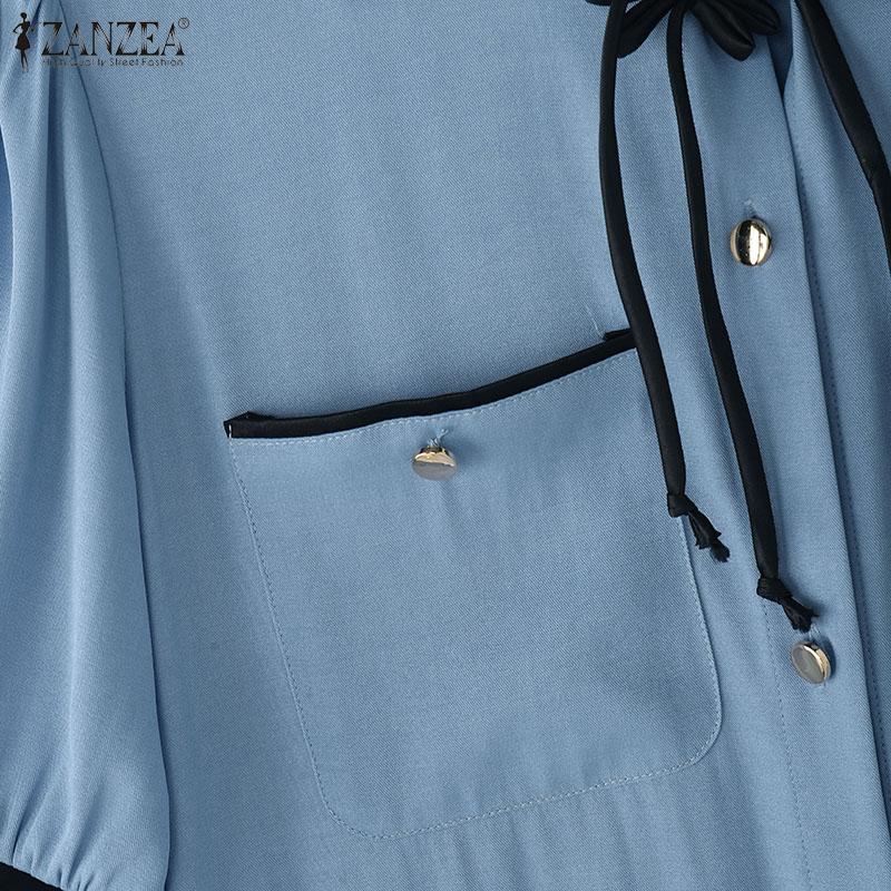 ZANZEA Rochie de vară lejeră de damă casual cu gât rotund și mânecă scurtă