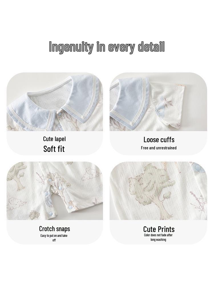 Newborn Summer Cotton Romper - Short Sleeve for Boys & Girls, Cute and Cool Design