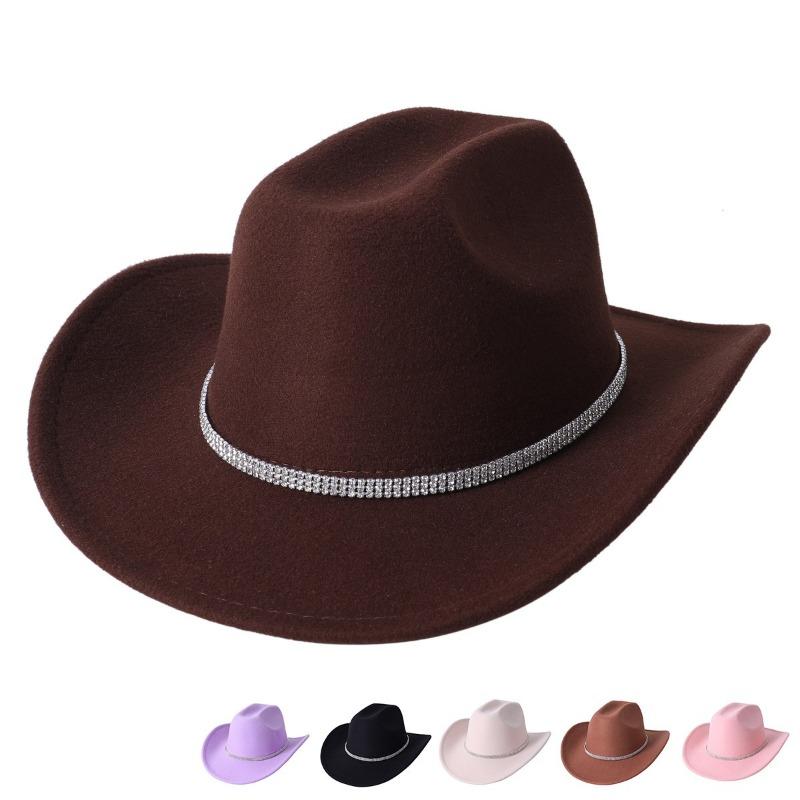 Freedom Outdoors Women's Sky Blue Glitter Cowboy Hat Classic Western Rhinestone Cowgirl Hat Outdoor Wide Brim Retro Felt Fedora Hats Rolled Up Caps 56-58Cm
