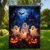2D Flat Print Halloween Garden Flag Single Sided Haunted House Pumpkin Black Cat Cloth Spooky Polyester Halloween Outdoor Banner