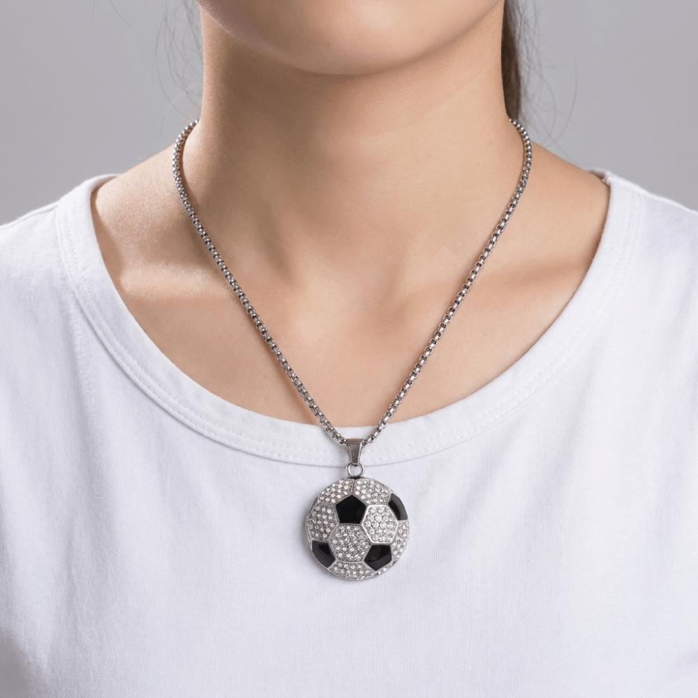 Metal Chain Football Pendant Choker Rhinestone Soccer Necklace Football Necklace Women