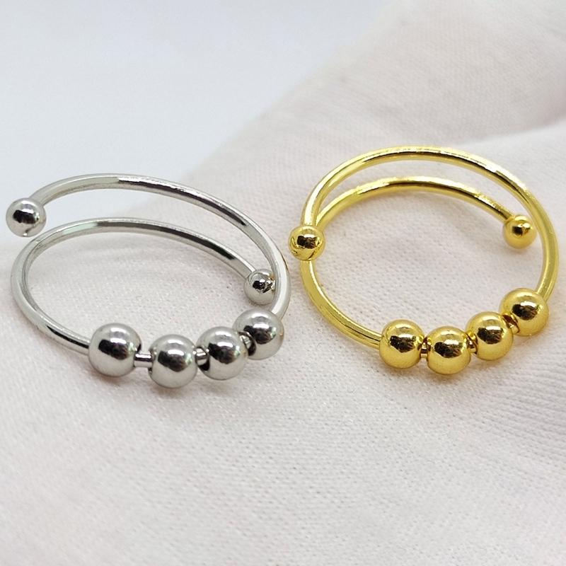 Punk Anxiety Rings For Women Men Spiral Fidget Beads Ring 2024 Trend Jewelry Rotate Freely Anti Stress Stainless Steel Ring Gift