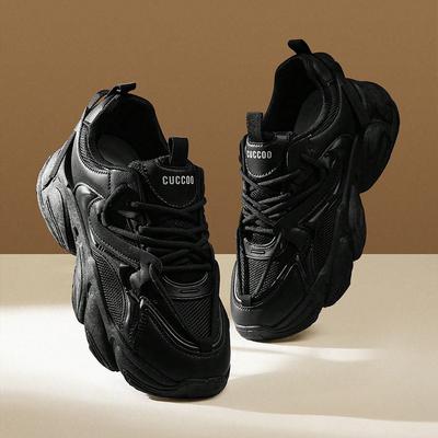 Nouvelles chaussures de papa printemps étudiant course à pied sports plateforme rehaussement chaussures décontractées chaussures simples noires
