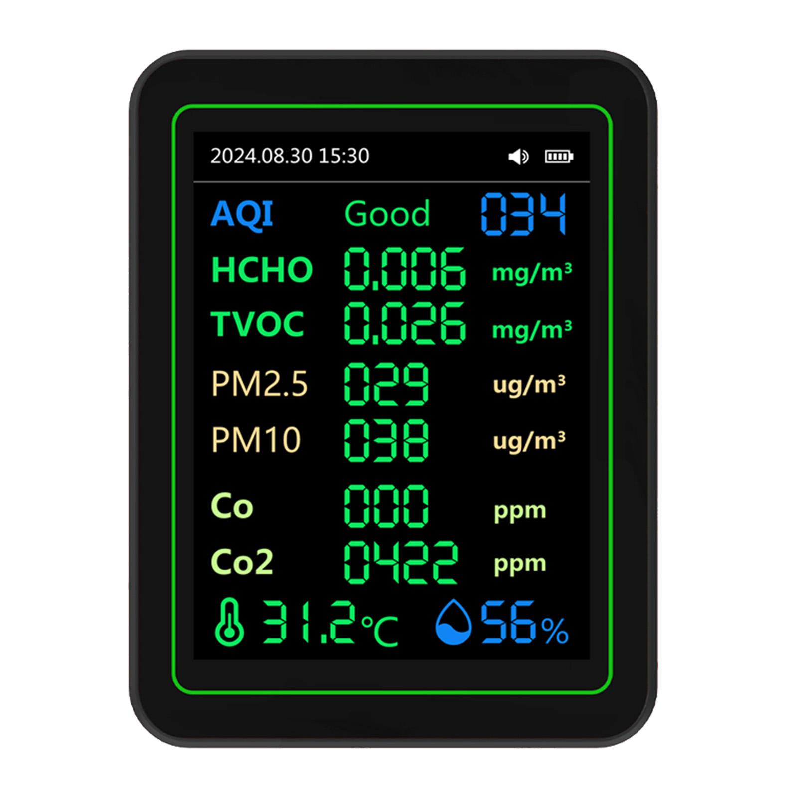 

Air Quality Tester CO2 HCHO TVOC PM2.5 PM10 Temperature Humidity Sensor TFT Screen Air Quality Detector Black чёрный