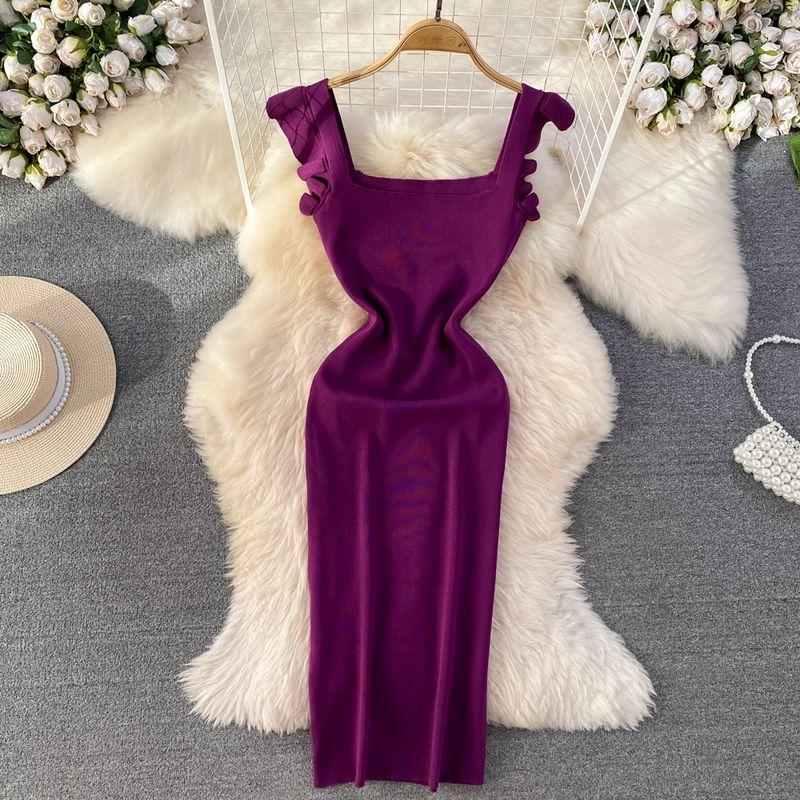 

Summer Flying Sleeves Fancy Temperament Waist-Controlled Suspender Skirt Purple All yards