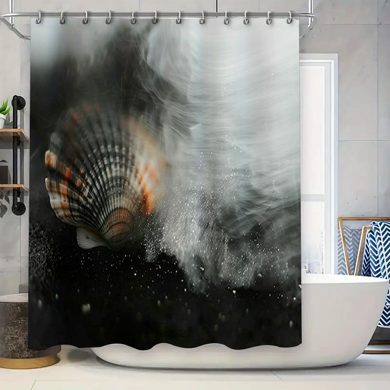 

Bathroom Shower Curtain Modern Shell Print For Oceanic Ambiance In Bathtub Decorations Waterproof Fabric Drape With Hook Rings ( W60H190(CM)-1 Pcs