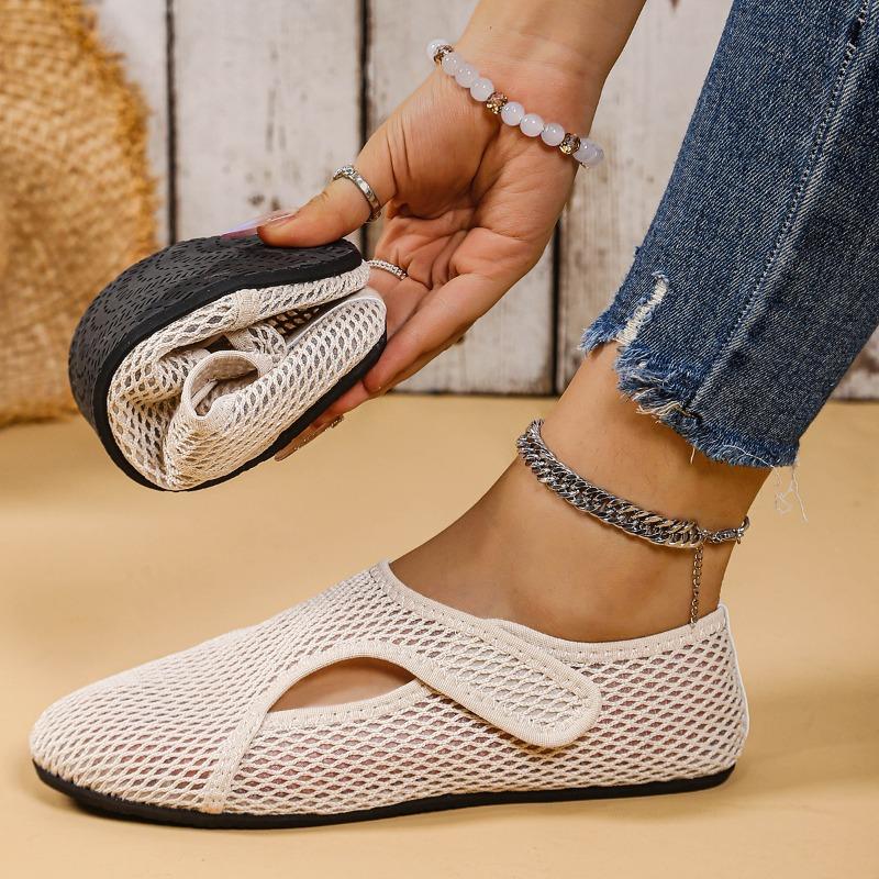 Fashion Fishing Net Hollow Round Toe Flat Single Shoes Women's 2025 Summer New Shallow Mesh Hollow Breathable Sandals