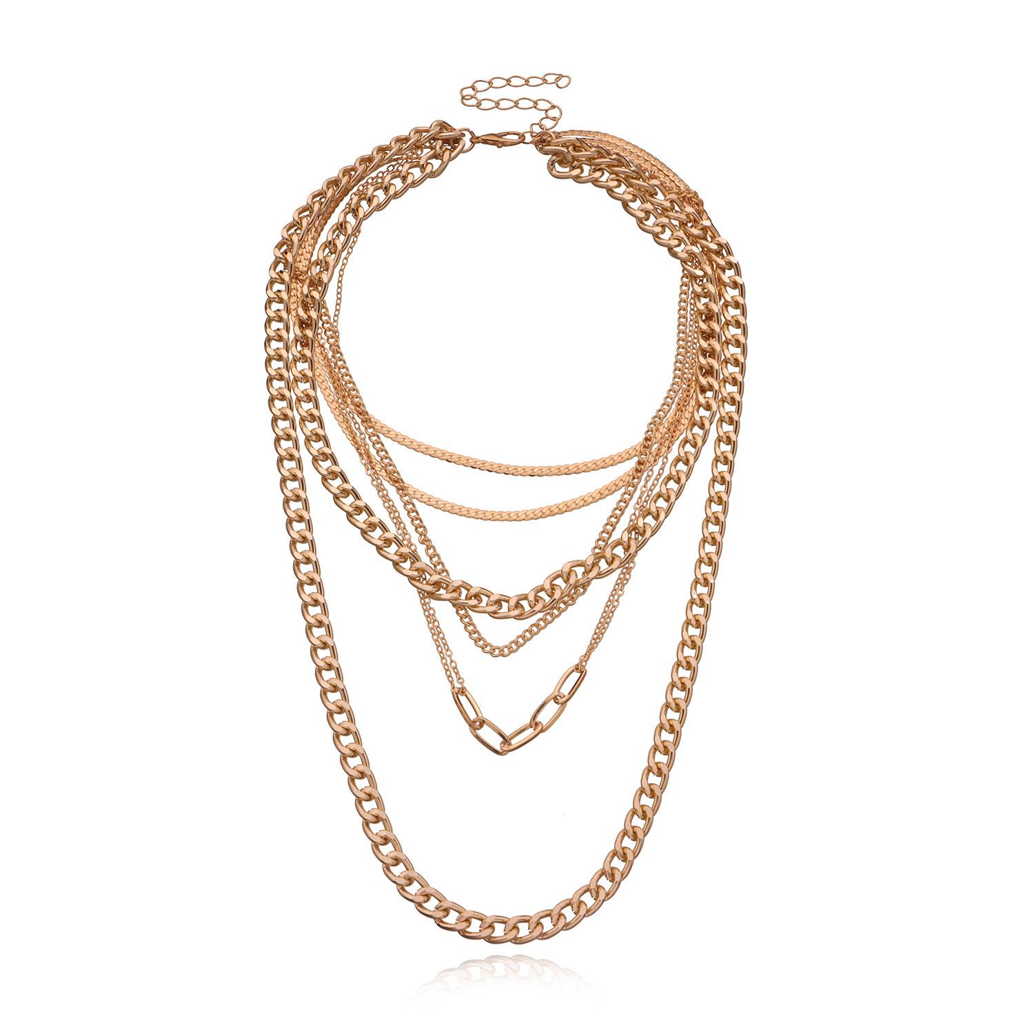 Women s aluminum alloy chain multi-layer necklace, punk exaggerated retro fashion hip-hop necklace