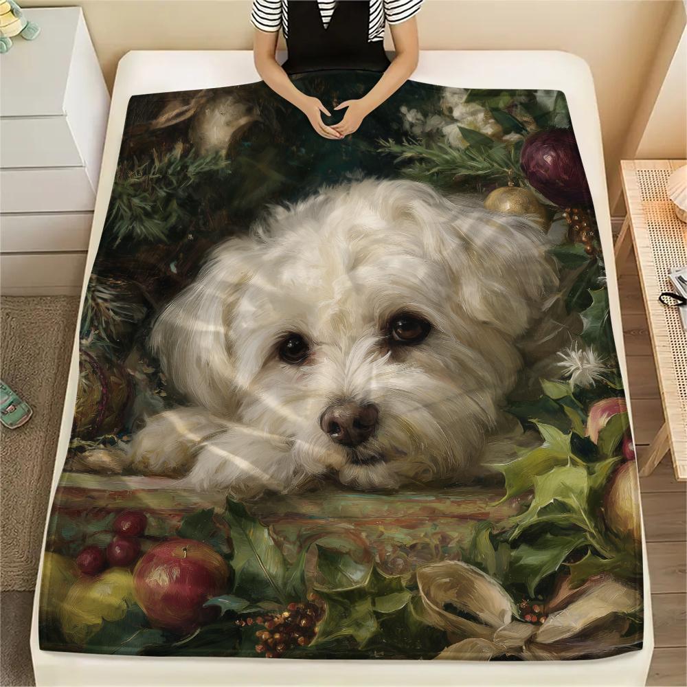 Maltese dog,pattern Flannel Blanket, High quality Comfortable for All Seasons, Home Decor, Warmth and Comfort, Perfect for Gifts.