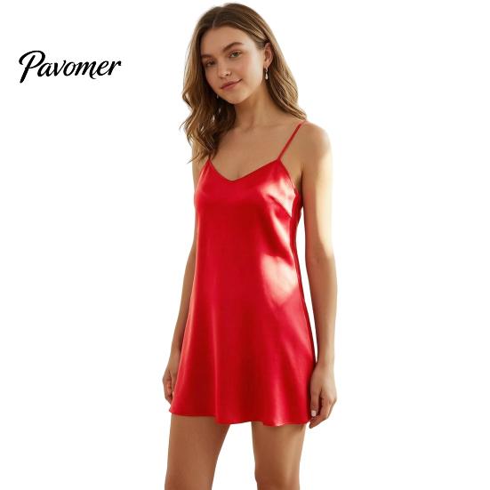 Breathable Slip Nightdress Women Cami Nightdress, Spaghetti Straps V Neck Short Mini Satin Dress Nightgown, Sleeveless Nightwear for Lady
