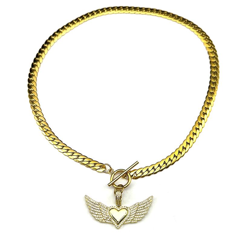 Love Heart Angle Wing Zircon Choker Necklace for Women Men Stainless Steel Clavicle Chain Copper Pendant Couple Jewelry Gift