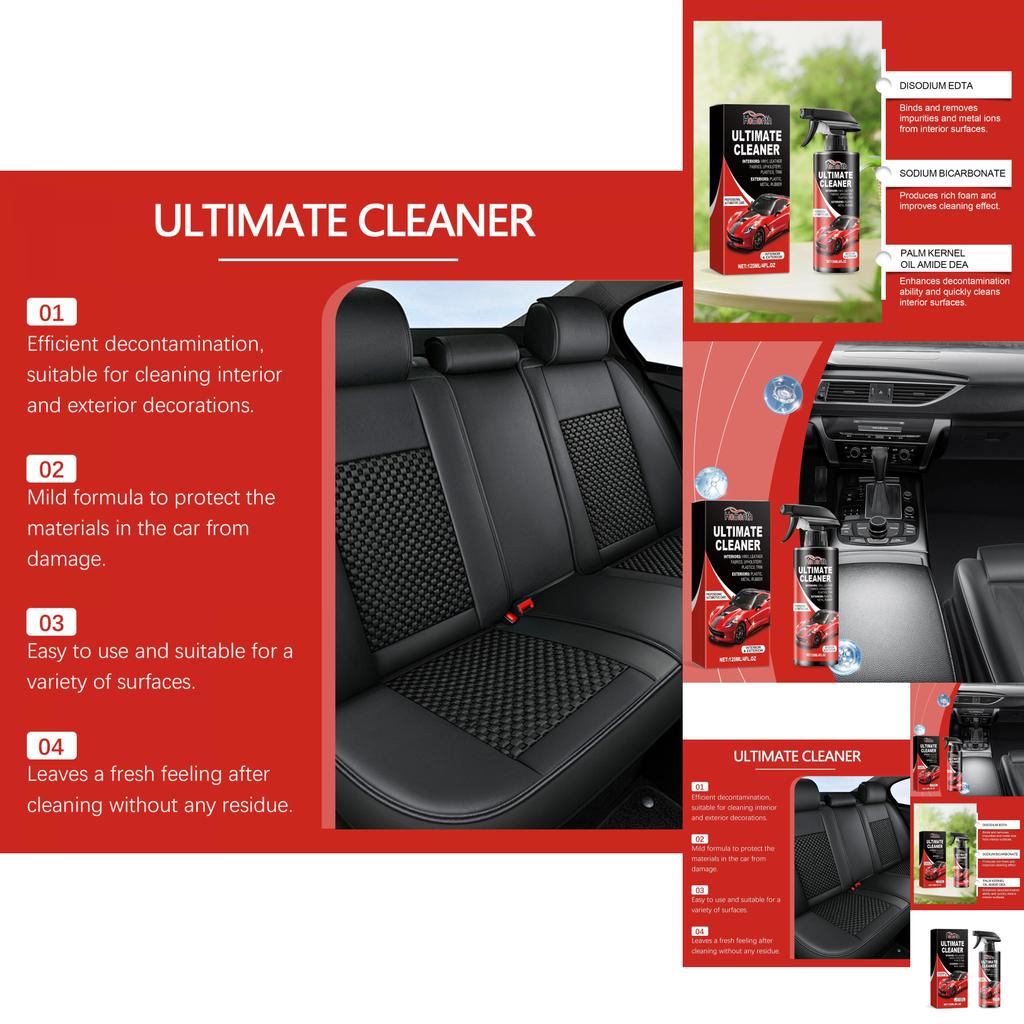 Homonth Nettoyant pour taches intérieures de voiture 120 ml Nettoyant multifonctionnel pour cuir et tableau de bord