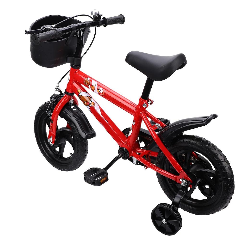 Kids Bike Adjustable Height 12 Inch Bike with Training Wheels Basket Pedals for 3 to 6 Years Old Boys Girls
