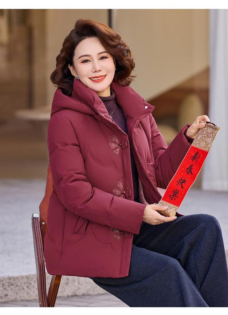 Women's 2025 Hooded Velvet-Lined Winter Jacket - New Style for Middle-Aged and Elderly - Warm Cotton Outerwear