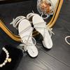 Bow Round Head Flash Diamond 2025 Summer New High Heel Fairy Style Sandals Small Size Large Size Thick Heel Size 41-43