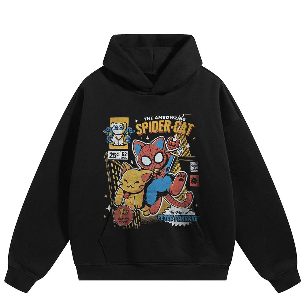 

Уличная одежда Паук Кот Графический пуловер Унисекс Худи оверсайз 3XL чёрный