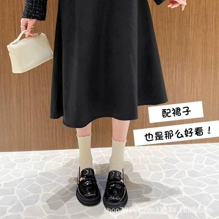 Small Gold Coin Platform Loafers Women's 2025 Autumn New Soft-soled Thick Heel Black British Style Small Leather Shoes Single Shoes