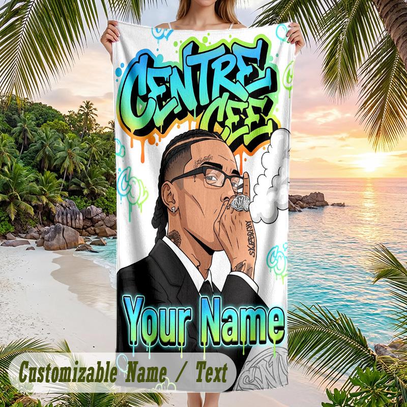 Central Cee Beach Towel, Personalized Custom Name Text, Quick Dry Large Absorbent Towel For Beach Pool