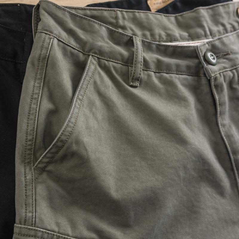 Pánské retro khaki volné rovné prané ležérní pracovní šortky s více kapsami