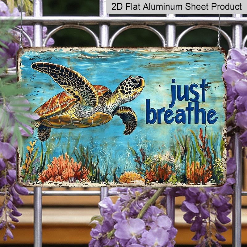 2D Flat - Underwater Sea Turtle Aluminum Sign - Beach & Nautical Decor, Beach House Living Room, Coastal Bathroom, Yoga/Meditation Space, Nautical