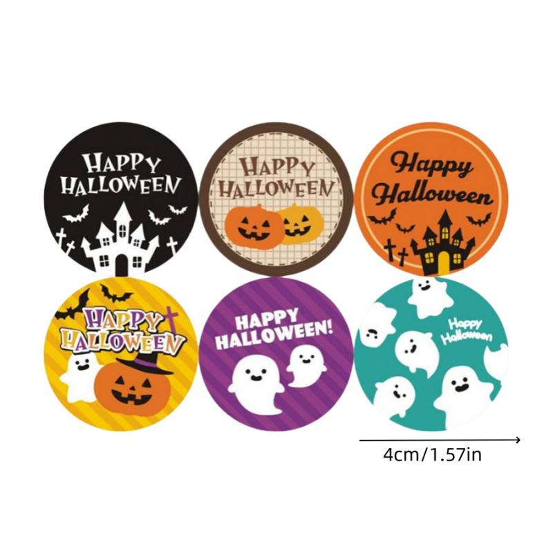 30pcs Halloween Stickers Pumpkin Ghost Bat Castle Party Box Gift Bag Packaging Sealing Stickers Round Adhesive Decorative