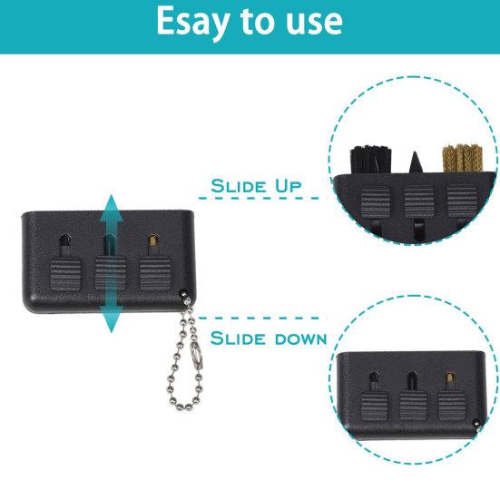 Brosse de nettoyage pour club de golf 3 en 1, Taille de poche Rétractable Nettoyeur de rainures de club de golf, Outil de nettoyage de golf avec picots en poils de fil de nylon, Accessoires de golf