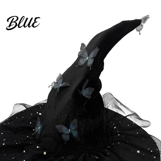 Black Cosplay Hats Glitter Sequins Halloween Hat Witch for Women Women Large Mesh Wizard Reusable Dressing Props with Butterfly