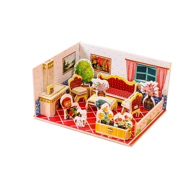 3D Stereo Puzzle House Room Playhouse Toy for Boys Girls DIY Handmade Kindergarten Eco-Friendly Paper Educational Puzzle WL-3161690
