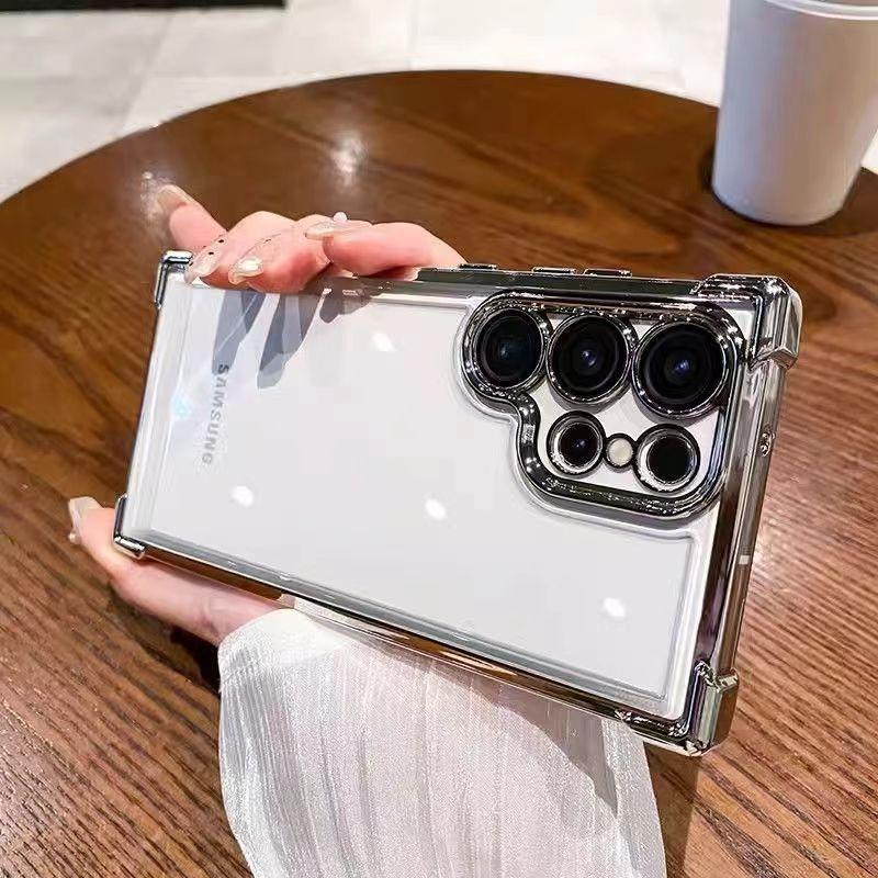 Applicable to Samsung S26Ultra mobile phone case, transparent electroplating airbag anti-drop S25FE hard case with lens film S23 guarantee