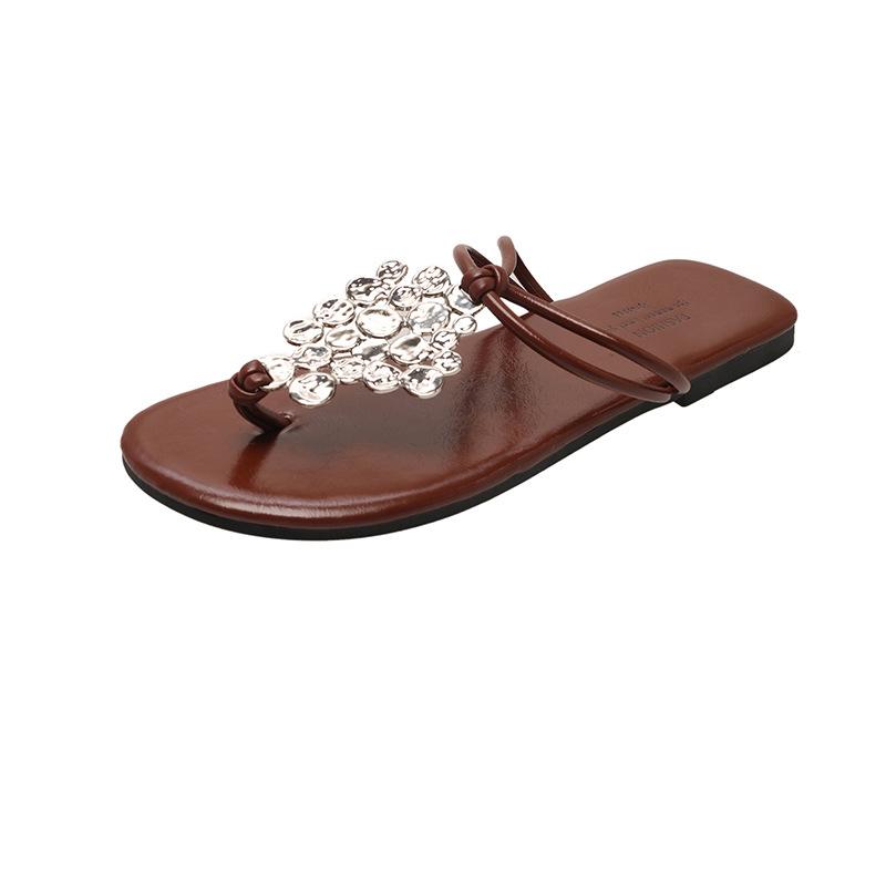 

Мезонин пляжные тапочки женские уличные 2025 лето новые французские высококлассные темпераментные на плоской подошве римские крутые тапочки женские 35 темно-коричневого